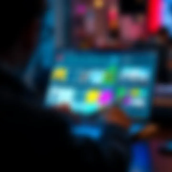 A person working on a laptop, showcasing a simple and colorful CMS interface with visual editing tools.