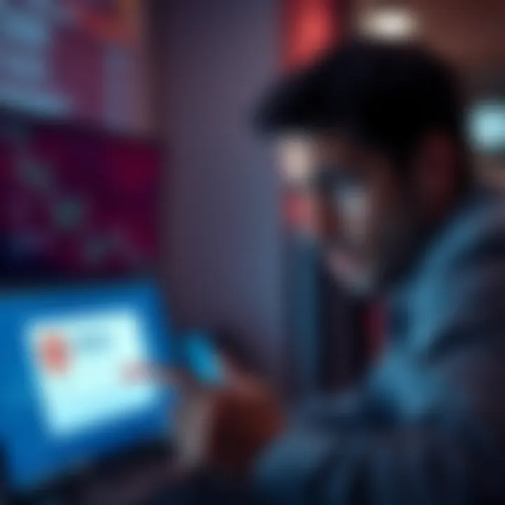 A person looks at a computer screen with a worried expression, showing a closed account notification from Kraken.