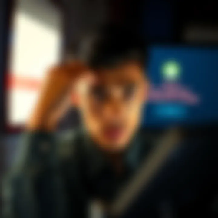 A person looking confused while checking their KYC status on a computer screen, with a display showing a tentative approval message after a password change.