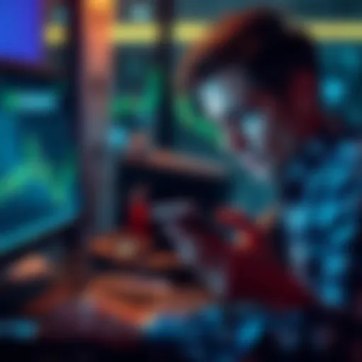 User reports missing funds A person looking at their computer screen with a worried expression while holding a phone, indicating frustration over missing funds in a cryptocurrency exchange account.