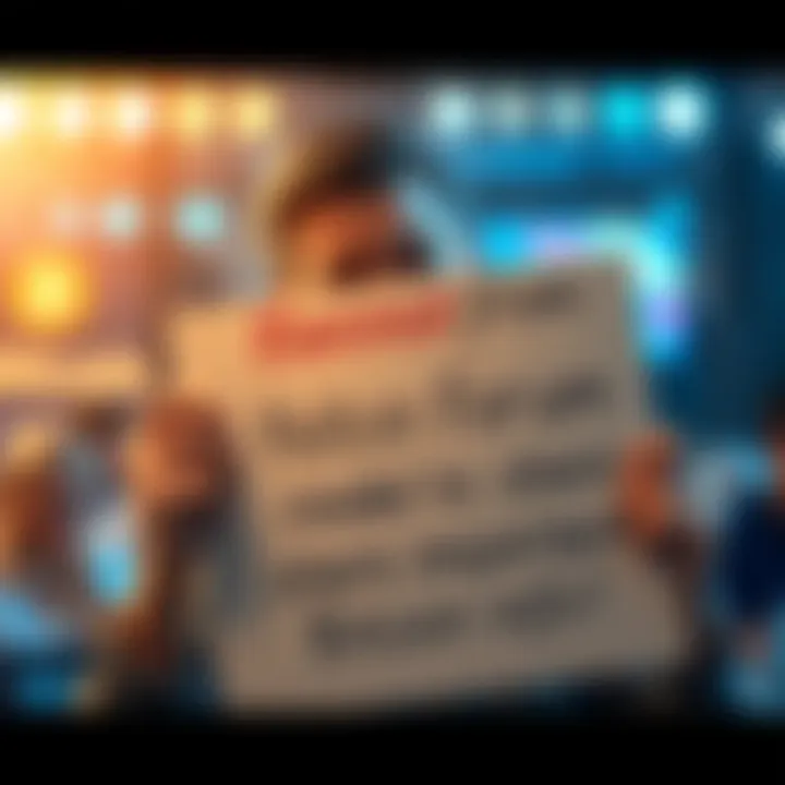 A person looking frustrated while holding a sign that says 'Help needed to share important Bitcoin info!'