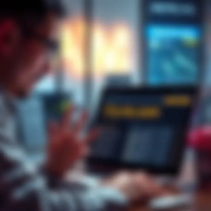 A frustrated person looking at a laptop displaying Crypto.com, showing withdrawal issues