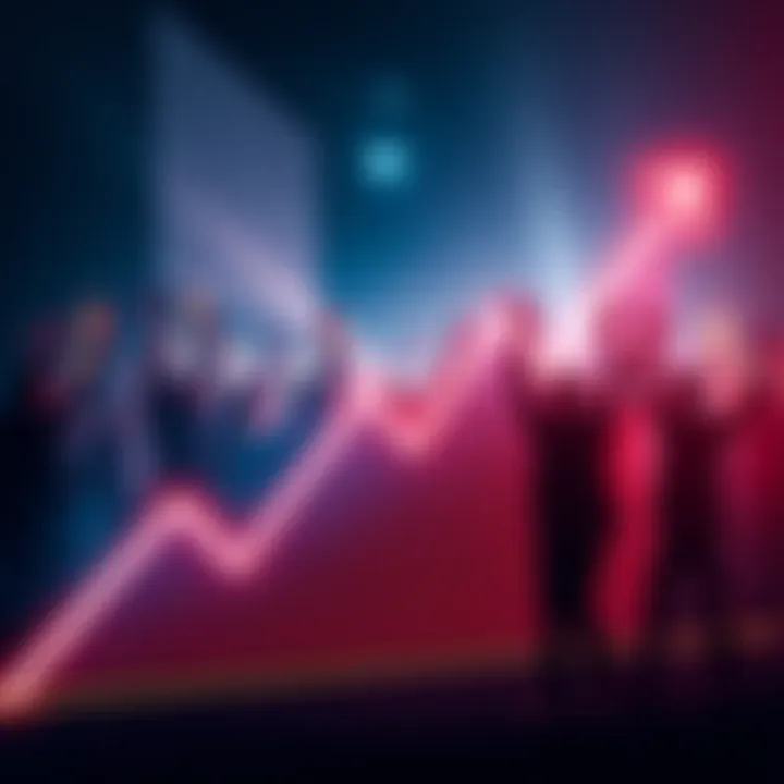 A graph showing a sharp upward trend with excited people in the background, symbolizing rising value.