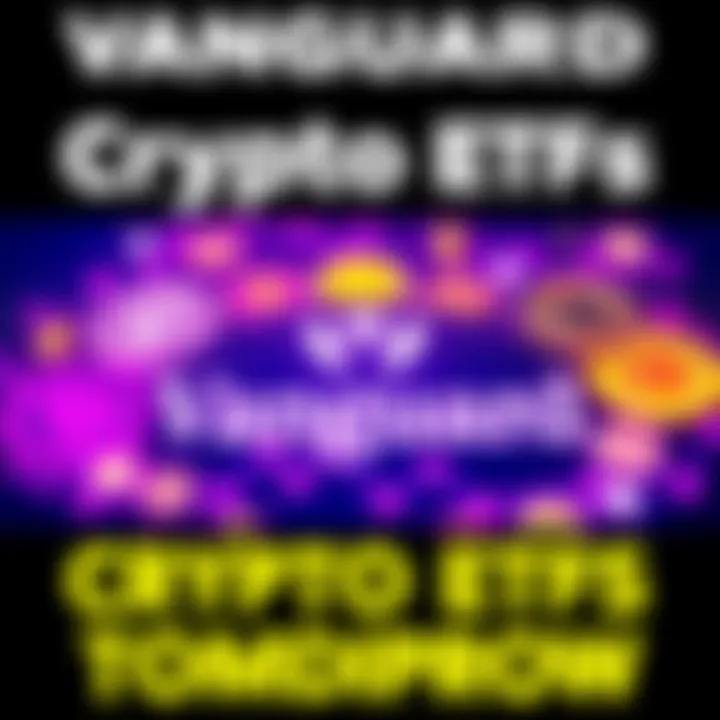 A graphic showing the Vanguard logo alongside symbols of various cryptocurrencies, indicating the launch of cryptocurrency ETFs.