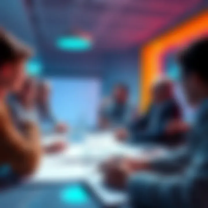 People engaging in a lively discussion about VeChain developments with charts and notes around them