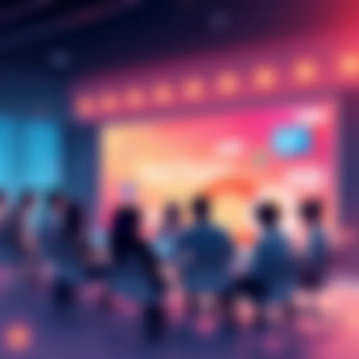 A vibrant online forum scene with users engaging in discussion about VeChain and its applications, featuring visual representations of VeChain logo and chat bubbles.