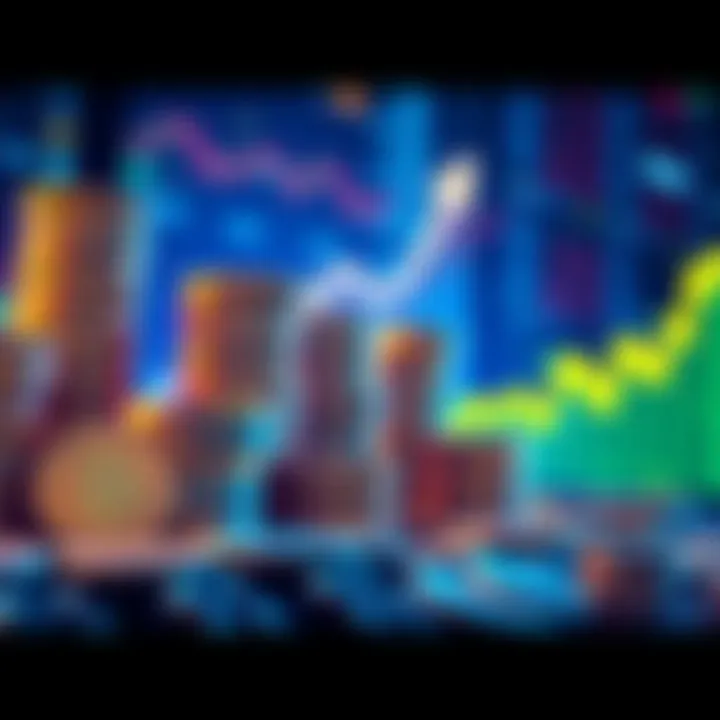 A visual representation of venture capital growth in cryptocurrency, showcasing stacks of coins and financial charts trending upward.