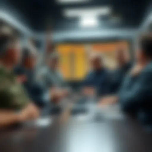 Group of veterans sharing their opinions on the bear market during a meeting