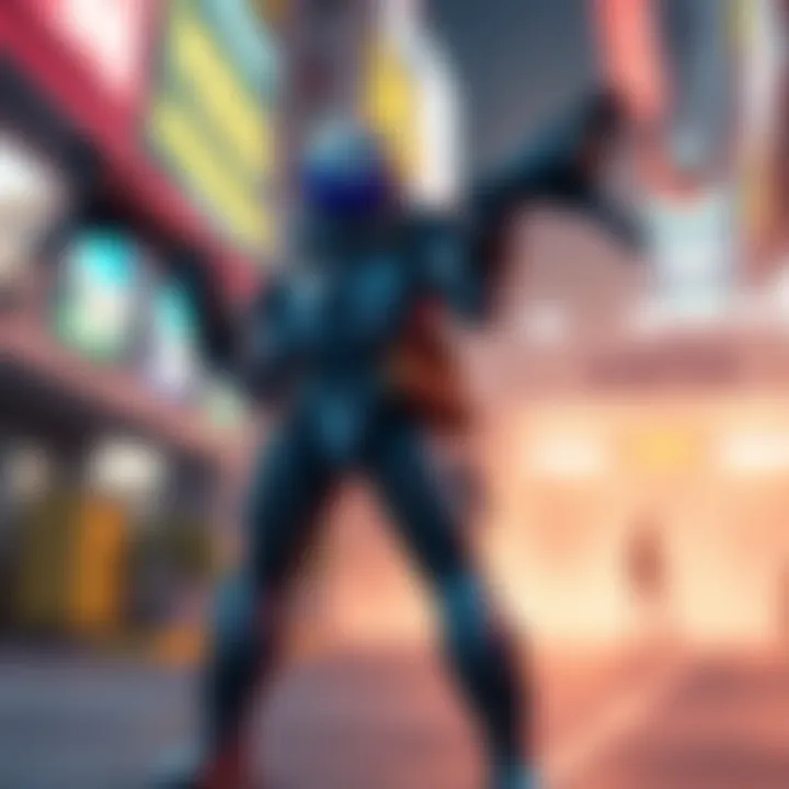 Veto character with throwable interceptor Veto character stands ready with a throwable interceptor, showcasing an aggressive stance in a vibrant game setting, highlighting the potential for dynamic gameplay changes.