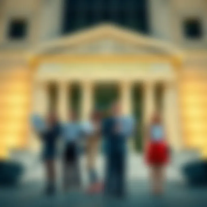 A group of victims holding legal documents outside a courthouse, symbolizing their lawsuit against JPMorgan Chase over a Ponzi scheme.