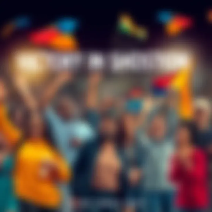 A vibrant collage of diverse individuals celebrating their achievements, symbolizing success in the community