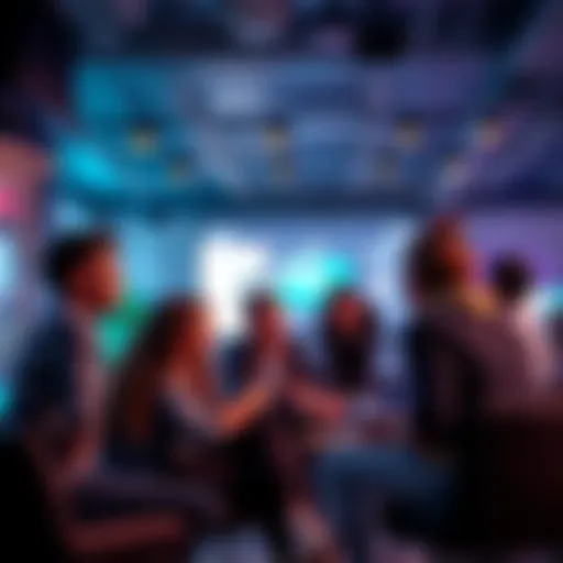 A group of people discussing opinions about a popular video creator in a casual setting