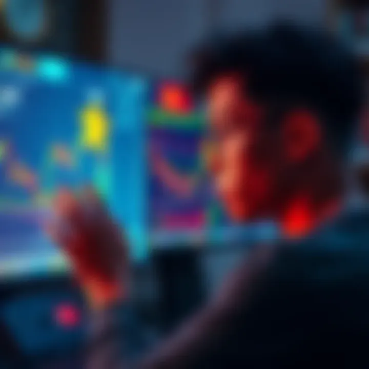 A concerned person looking at a computer screen displaying cryptocurrency trading platforms, symbolizing the impact of new regulations in Vietnam.