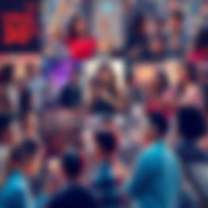 A collage of people engaging with trending social media posts, showcasing various viral trends and popular challenges.