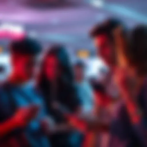 A group of people discussing plans while looking at their phones, eager for the next ab conversion event.