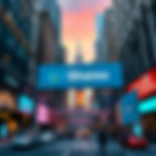 A vibrant image of Wall Street showcasing financial buildings with a prominent display of 21Shares TDOT ETF branding, symbolizing a new shift in finance.