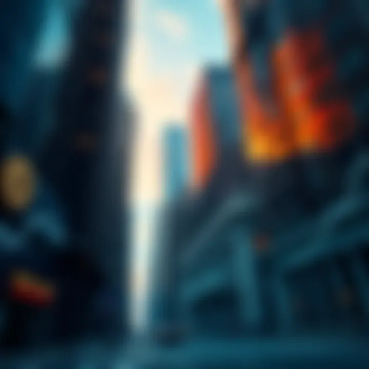 Wall Street and Crypto Collaboration A visual representation of Wall Street and cryptocurrency symbols merging, showing skyscrapers alongside digital coin graphics, symbolizing financial innovation.
