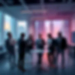 A group of financial experts discussing cryptocurrency trends in a modern office setting