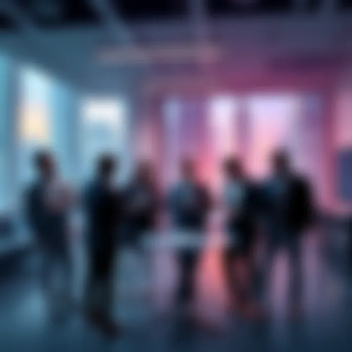 A group of financial experts discussing cryptocurrency trends in a modern office setting