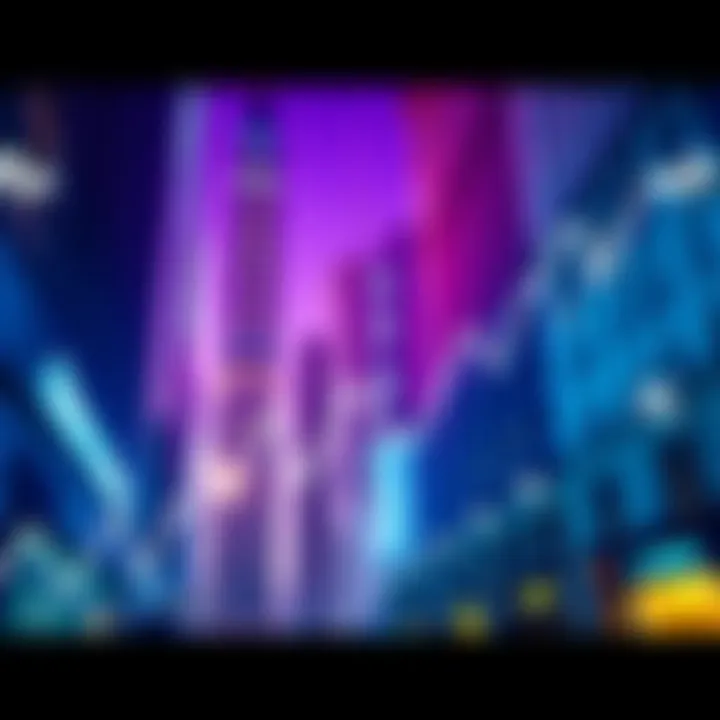 A graph showing cryptocurrency trends with Wall Street buildings in the background, symbolizing the financial industry's interest in crypto.