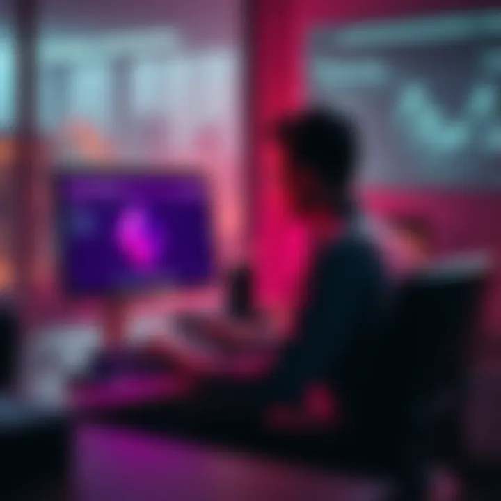 A person sitting at a desk, focused on their computer screen while trying to restore their PIVX wallet using a private key