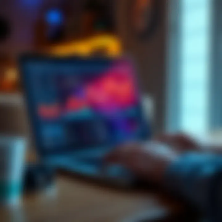A person managing their wallet transaction history on a laptop, with charts and graphs displayed on the screen, representing financial data tracking.
