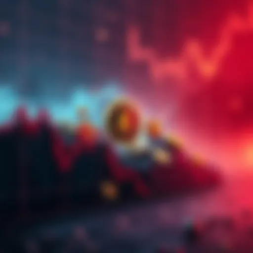 An illustration showing a downward trend graph with cryptocurrency symbols, emphasizing the risk of investing in Monad