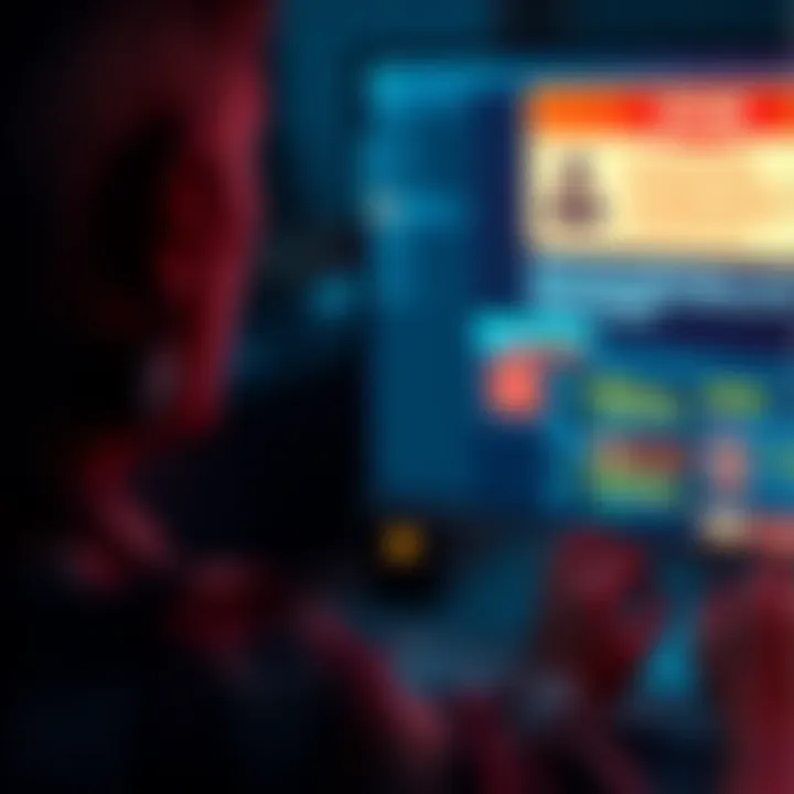 Warning About Scams A person looking at a computer screen showing scam alerts and warnings