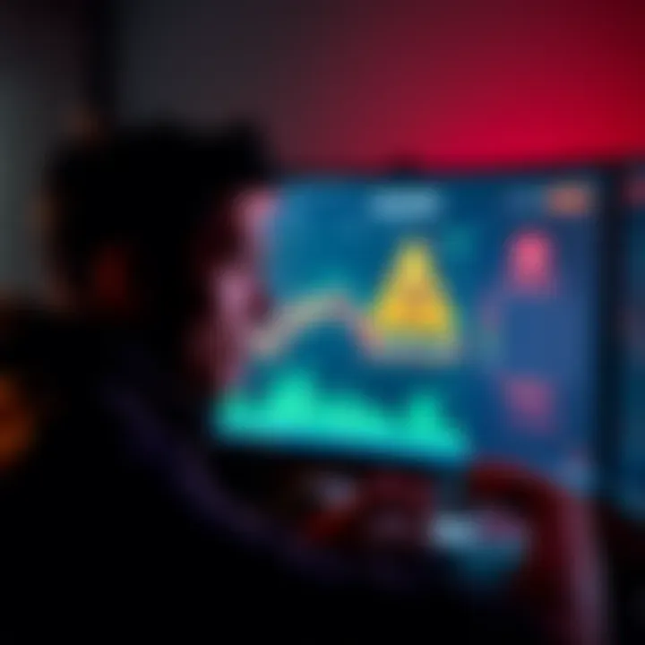 A person looking concerned while checking Bitcoin funds on a computer screen, representing a scam warning.