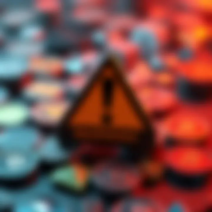 Warning on Cryptocurrency Wallets A graphic showing a warning sign over various cryptocurrency wallet icons for BTC, SOL, and LTC, indicating caution.