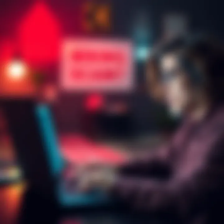 A person looking worried while reading messages on a laptop, highlighting online scams.