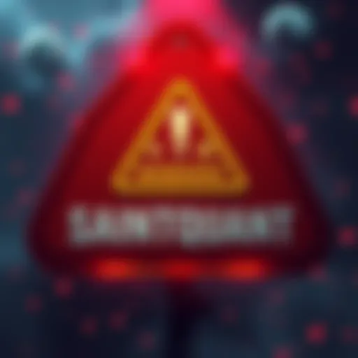 Alert graphic showing a warning sign with cryptocurrency symbols and a message about the Saintquant scam.