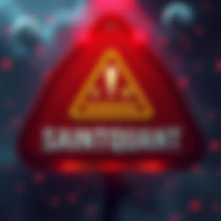 Alert graphic showing a warning sign with cryptocurrency symbols and a message about the Saintquant scam.