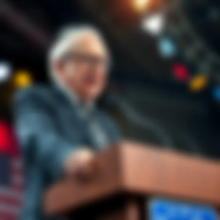 Warren Buffett speaking on finance Warren Buffett at a podium discussing his views on FIAT currency