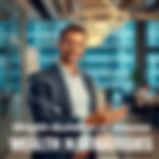 A confident business person presenting innovative wealth-building ideas in a modern office setting.