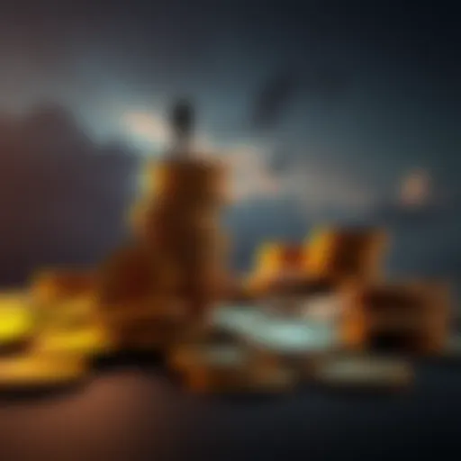A stack of gold coins with a silhouette of a person looking at the sky, symbolizing wealth perception and the idea of trillionaires.