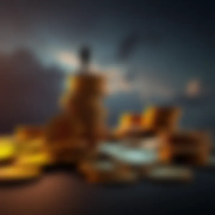 A stack of gold coins with a silhouette of a person looking at the sky, symbolizing wealth perception and the idea of trillionaires.