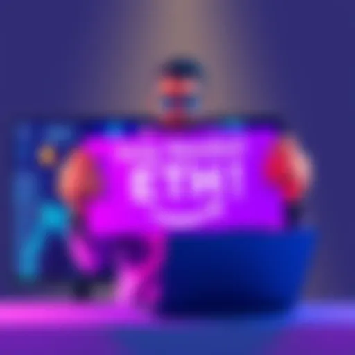 A web3 developer holding a sign asking for ETH donations to test their project, with a laptop and blockchain visuals in the background.