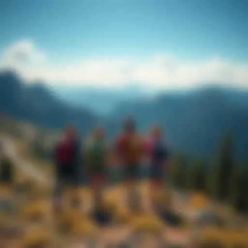 A group of friends hiking in a scenic mountain area during the weekend.