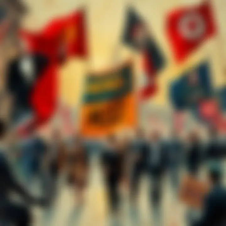 A collage showing Weimar Republic elements like politics and society impacting modern issues