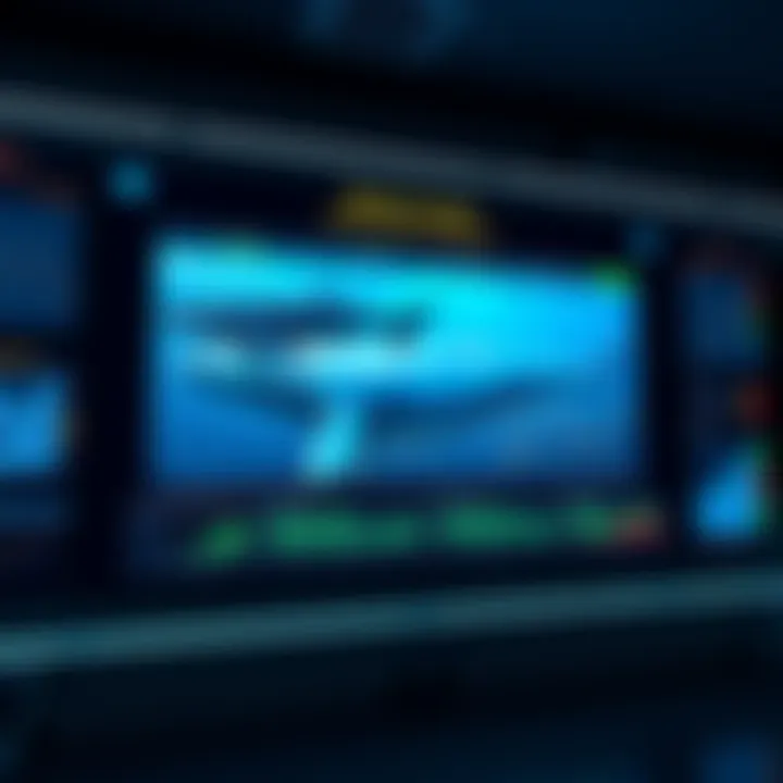 A visual representation of tracking whale movements in the cryptocurrency market, showing whales being followed on a digital screen with charts and wallet addresses.