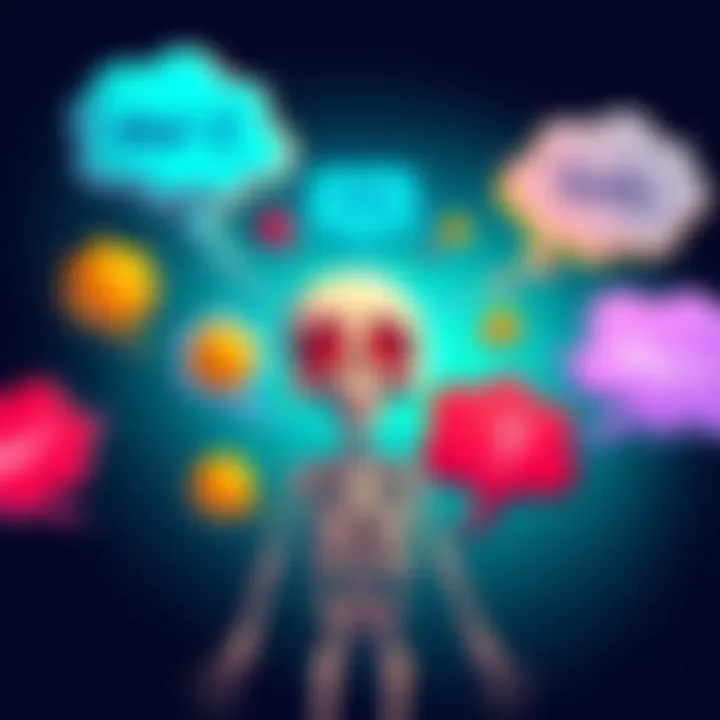 A colorful illustration showing various thought bubbles representing different interpretations of the concept 'What if Skelly'.