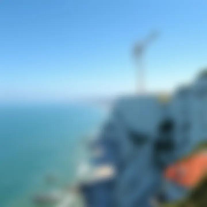 Scenic view of the White Cliffs of Dover Beautiful view of the White Cliffs of Dover with a clear blue sky, showing the coastal landscape