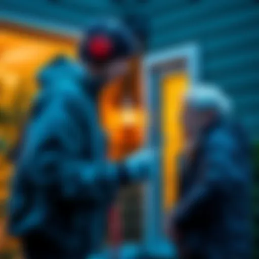 A window cleaner discussing Satoshi investment with a homeowner at a house