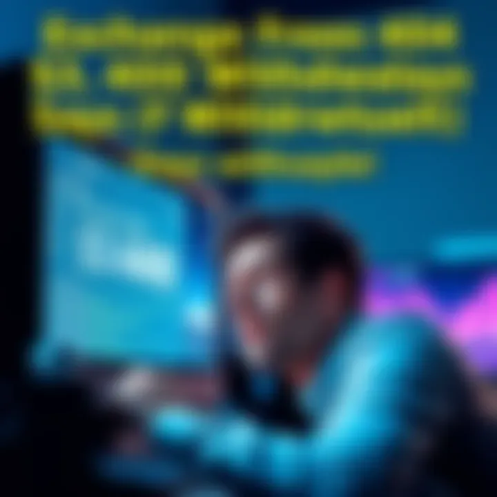 User frustrated with withdrawal delay A person looking stressed while staring at a computer screen showing a frozen withdrawal status for $3,400