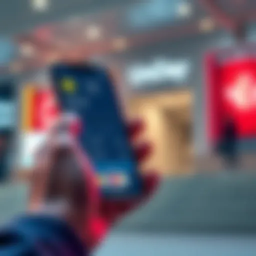 A person using a mobile banking app to withdraw USDC to USD in Canada, with a bank logo visible in the background.
