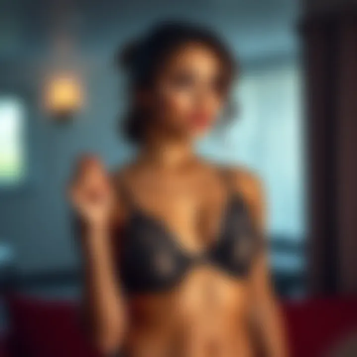 A 31-year-old woman stands holding a bra, looking thoughtful about her body image and online dating.
