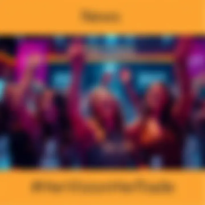 A group of women celebrating at a cryptocurrency event, with banners for #HerVisionHerTrade in the background and excitement in the air.