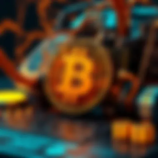 A visual representation of a word generator creating the name Bitcoin, with digital elements symbolizing cryptocurrency.