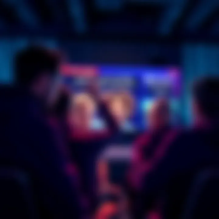 A group of concerned crypto enthusiasts watching a news report about the Clarity Law on a screen, showing anxious expressions as they anticipate market changes.